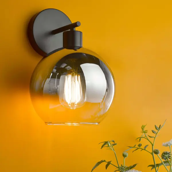 Lycia Matt Black & Smoked Ombre Glass Wall Light