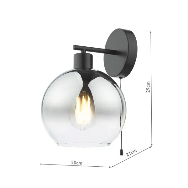 Lycia Matt Black & Smoked Ombre Glass Wall Light
