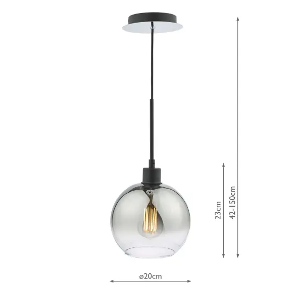 Lycia Single Matt Black Pendant C/W Smoked Ombre Glass