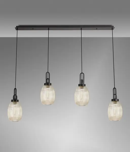 Meel 4 Light Matt Black Bar Pendant