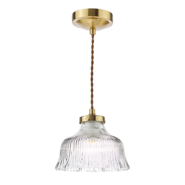 Maude Natural Brass & Ribbed Glass Single Pendant