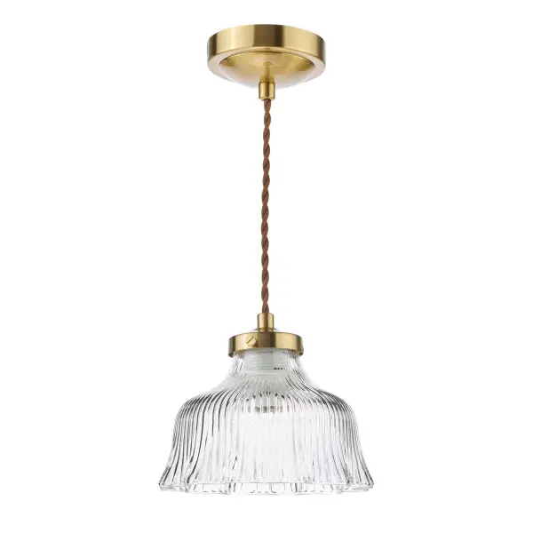 Maude Natural Brass & Ribbed Glass Single Pendant