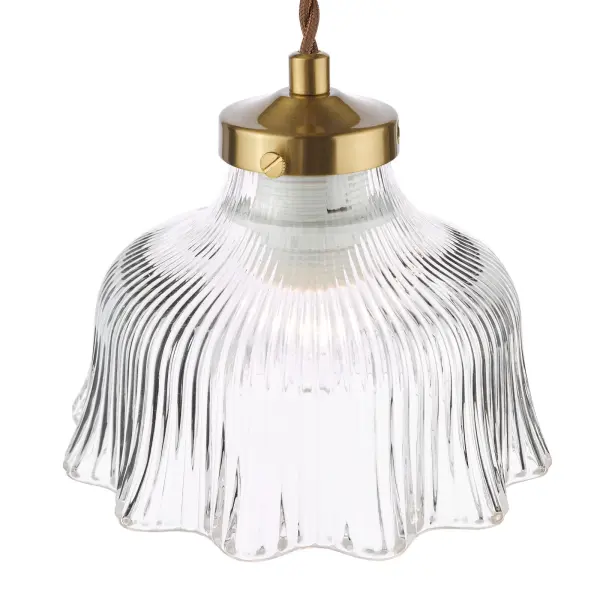 Maude Natural Brass & Ribbed Glass Single Pendant
