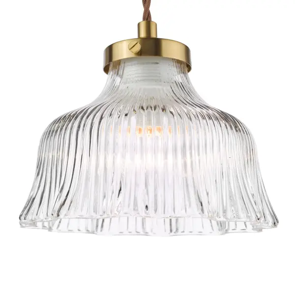 Maude Natural Brass & Ribbed Glass Single Pendant