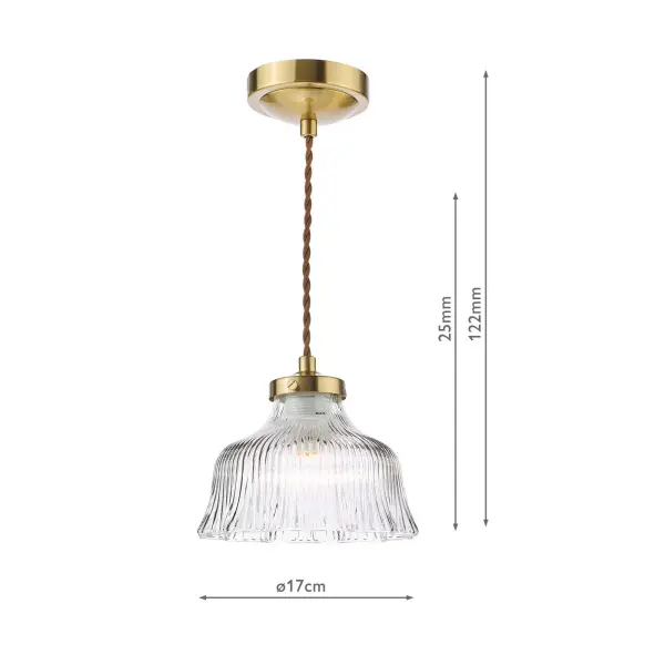 Maude Natural Brass & Ribbed Glass Single Pendant