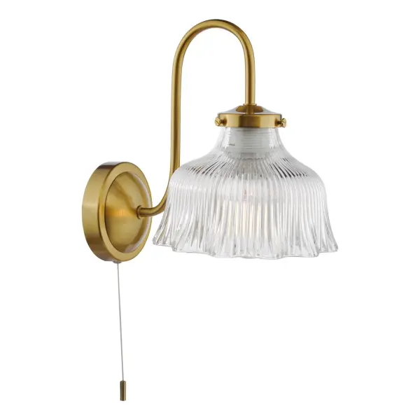 Maude Natural Brass & Ribbed Glass Wall Light