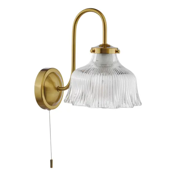 Maude Natural Brass & Ribbed Glass Wall Light