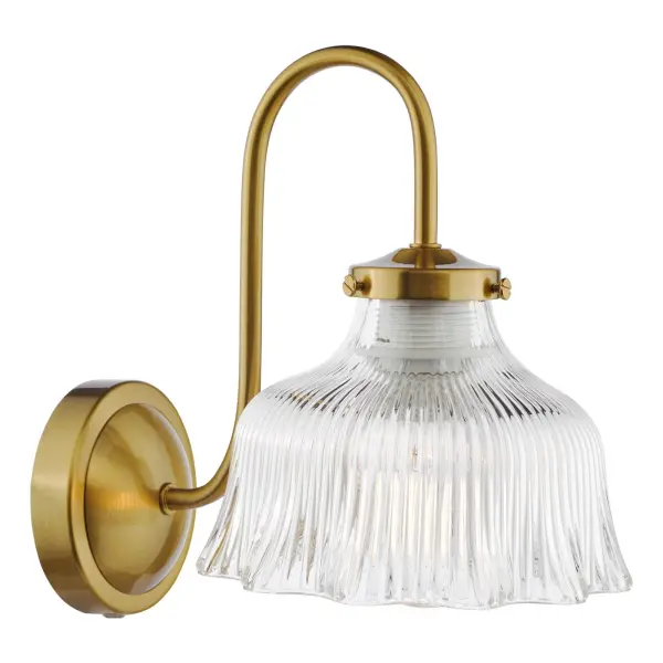 Maude Natural Brass & Ribbed Glass Wall Light