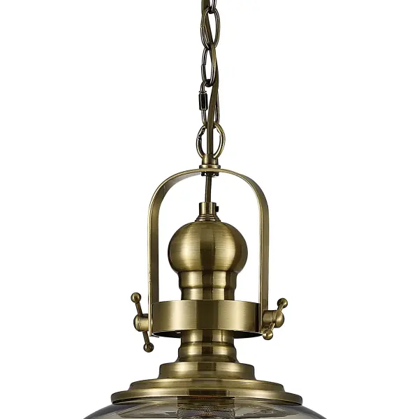 Riley Medium Bell Pendant in Antique Brass & Cognac Glass