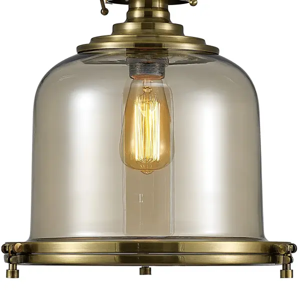Riley Medium Bell Pendant in Antique Brass & Cognac Glass