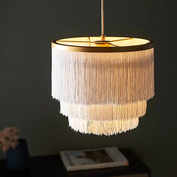 Single Gold & White Fringe Pendant