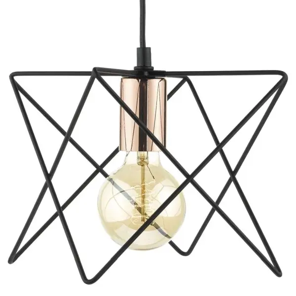 Midi 1 Light Pendant Matt Black & Bright Copper Detail