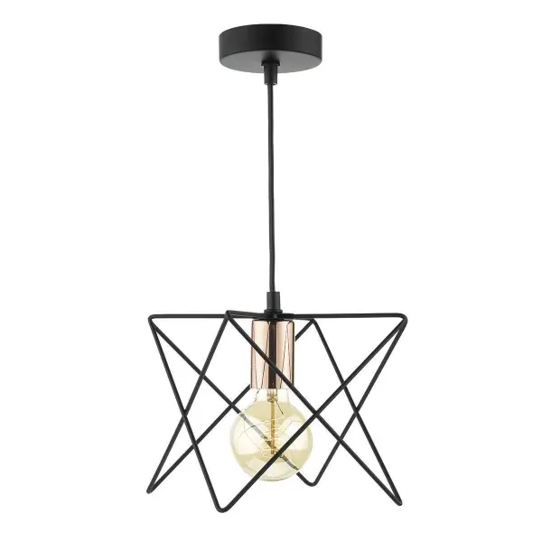 Midi 1 Light Pendant Matt Black & Bright Copper Detail