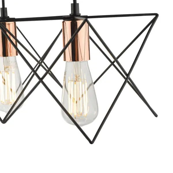 Midi 4 Light Bar Pendant in Black with Bright Copper Detail