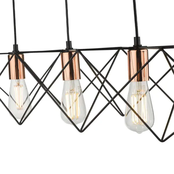 Midi 4 Light Bar Pendant in Black with Bright Copper Detail