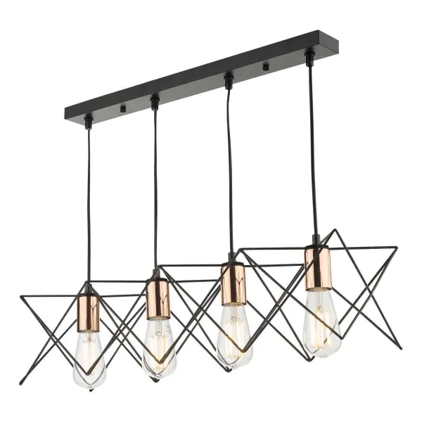 Midi 4 Light Bar Pendant in Black with Bright Copper Detail