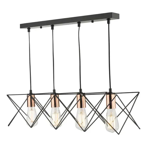 Midi 4 Light Bar Pendant in Black with Bright Copper Detail