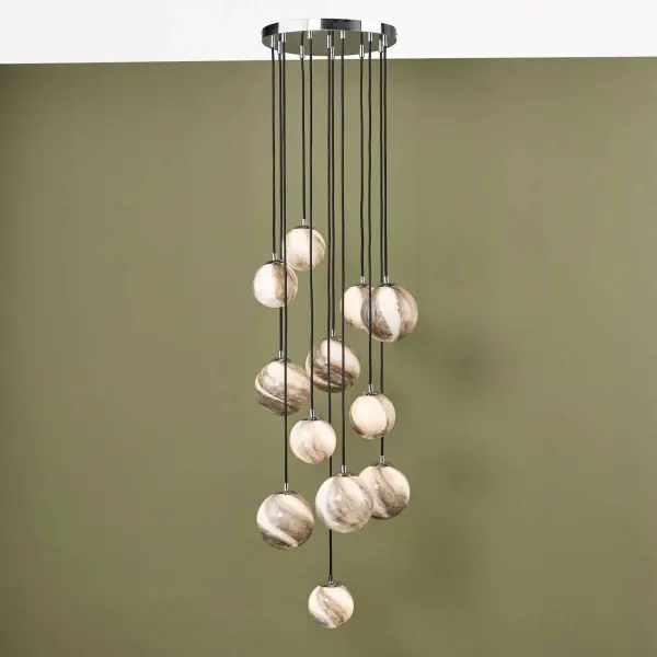 Mikara 12 Light Cluster Pendant Polished Chrome Glass 2.5M