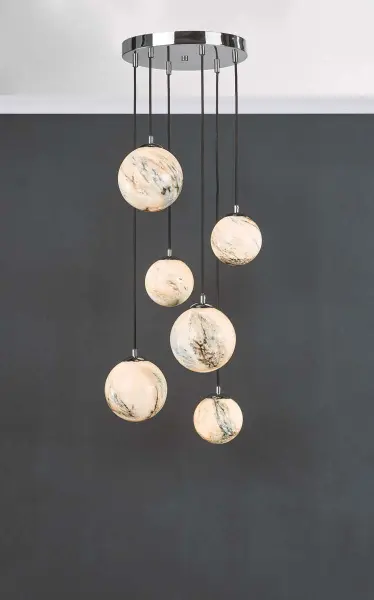 Mikara 6 Light Cluster Pendant Marble Effect Glass & Polished Chrome