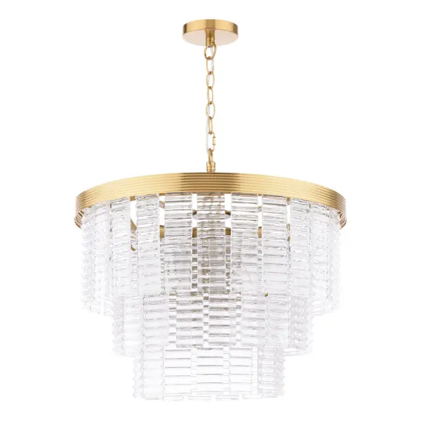 Moesha 6 Light Natural Brass & Ribbed Glass Pendant