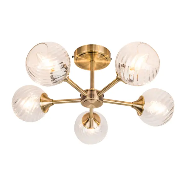 Mona 5 Light Antique Brass Semi Flush Fitting