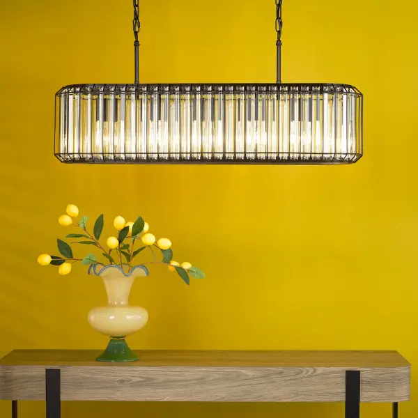 Naeva 5 Light Matt Black & Crystal Bar Pendant
