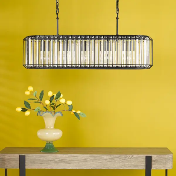 Naeva 5 Light Matt Black & Crystal Bar Pendant