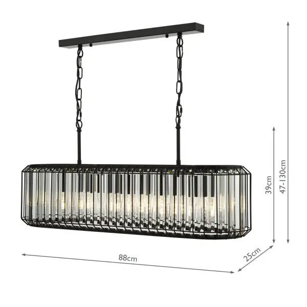 Naeva 5 Light Matt Black & Crystal Bar Pendant