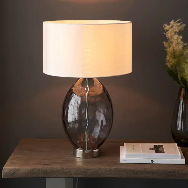 Elin Nickel & Pale Grey Lustre Touch Table Lamp C/W Shade