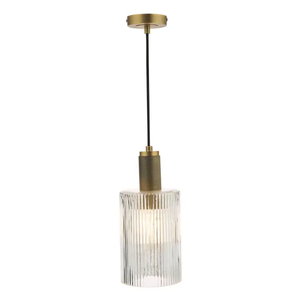 Nikolas Natural Solid Brass Pendant With Cylinder Ribbed Shade