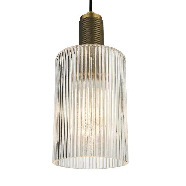 Nikolas Natural Solid Brass Pendant With Cylinder Ribbed Shade