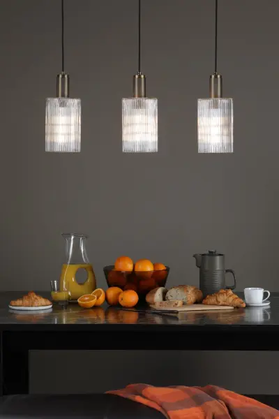 Nikolas Natural Solid Brass Pendant With Cylinder Ribbed Shade