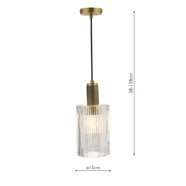 Nikolas Natural Solid Brass Pendant With Cylinder Ribbed Shade