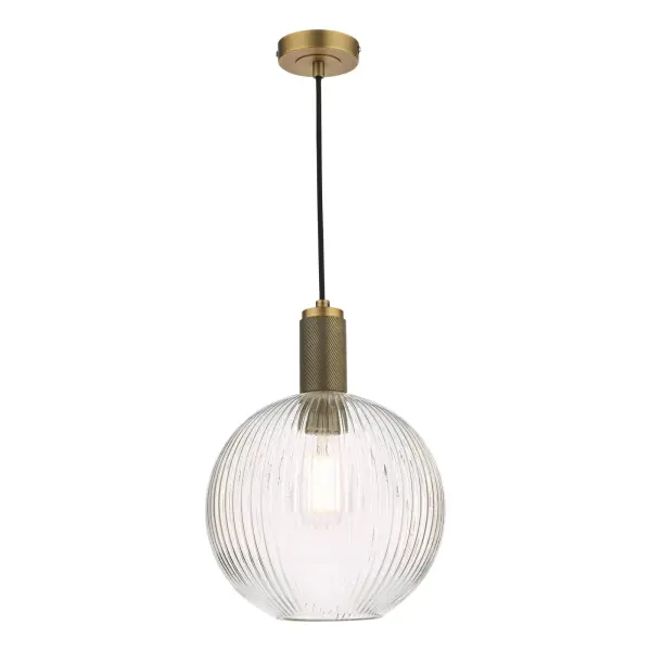 Nikolas Natural Solid Brass Pendant With Ribbed Glass Shade
