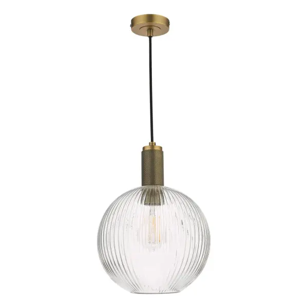 Nikolas Natural Solid Brass Pendant With Ribbed Glass Shade
