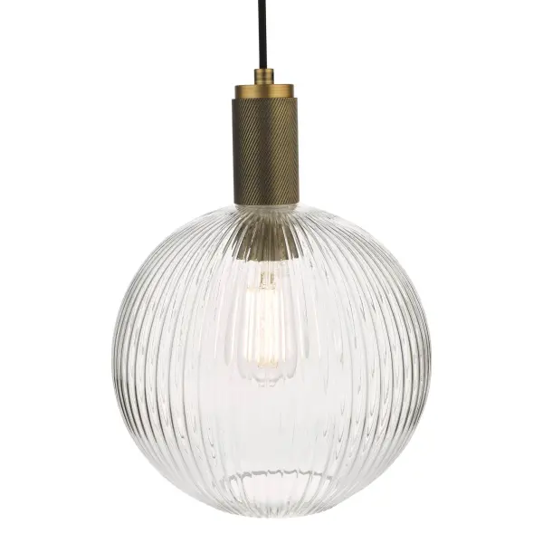 Nikolas Natural Solid Brass Pendant With Ribbed Glass Shade