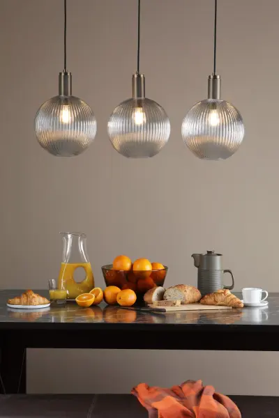 Nikolas Natural Solid Brass Pendant With Ribbed Glass Shade