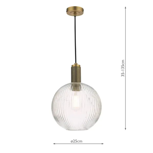 Nikolas Natural Solid Brass Pendant With Ribbed Glass Shade