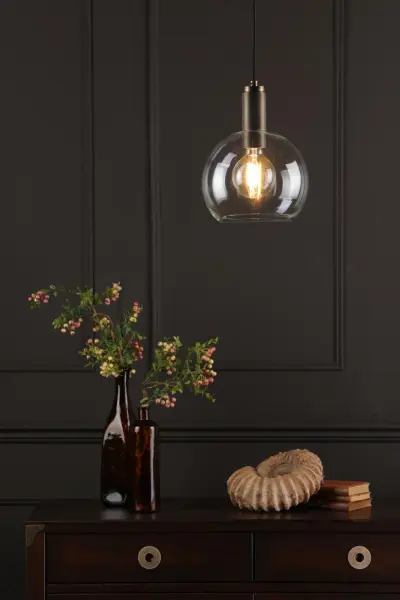 Nikolas Natural Solid Brass Pendant With Clear Glass Shade
