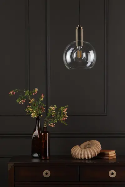 Nikolas Natural Solid Brass Pendant With Clear Glass Shade