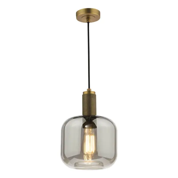 Nikolas Natural Solid Brass Pendant With Smoked Glass Shade