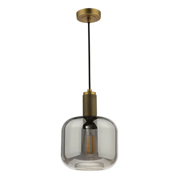 Nikolas Natural Solid Brass Pendant With Smoked Glass Shade