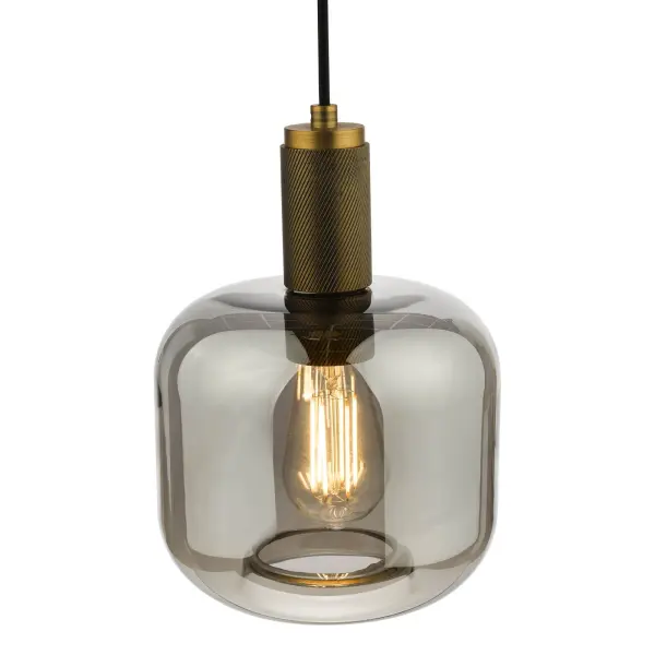 Nikolas Natural Solid Brass Pendant With Smoked Glass Shade
