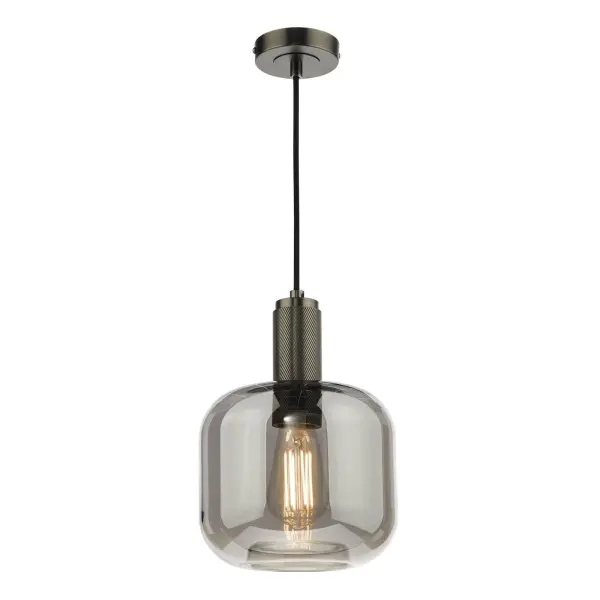 Nikolas Antique Chrome Pendant With Smoked Glass Shade