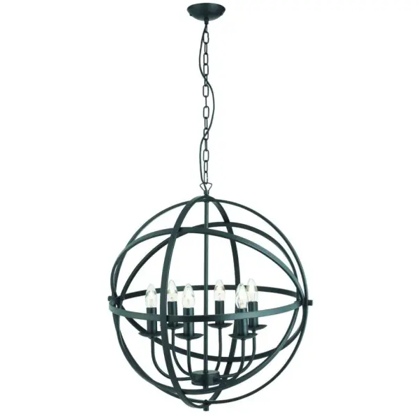 Orbit 6 Light Cage Frame Orb Pendant Matt Black