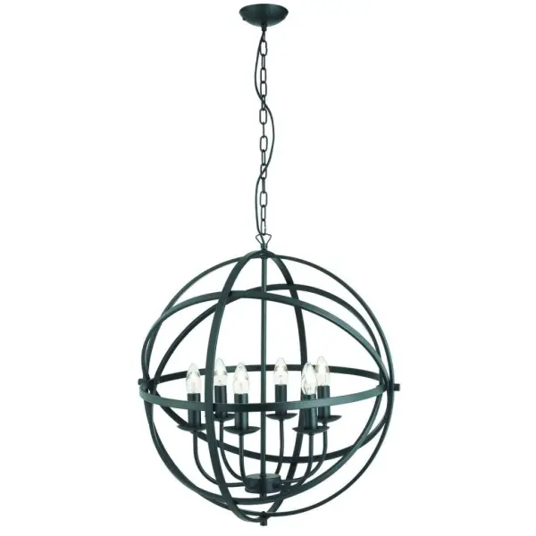Orbit 6 Light Cage Frame Orb Pendant Matt Black