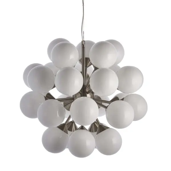 Oscar 28 Light Pendant in Satin Nickel with Gloss White Glass