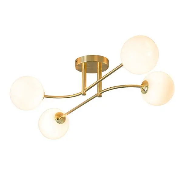 Otto 4 Light Semi Flush in Brushed Brass with Gloss White Glass