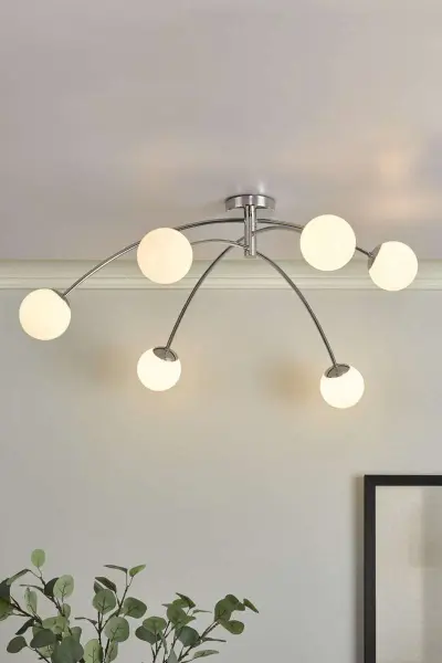 Puglia 6 Light Semi Flush in Polished Chrome with Opal Shades