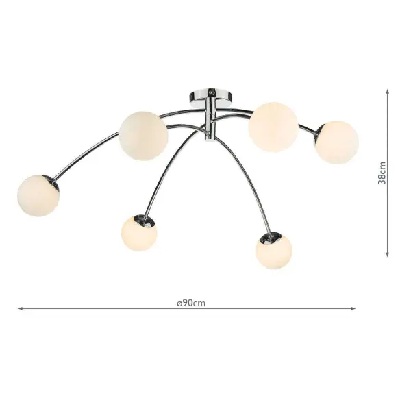 Puglia 6 Light Semi Flush in Polished Chrome with Opal Shades